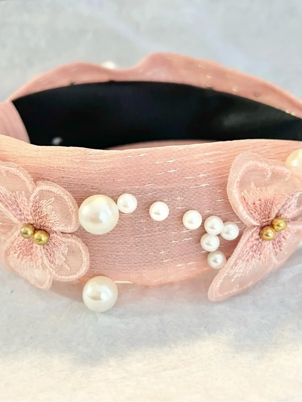 NWT Pink Pearl-Embellished Knotted Headband